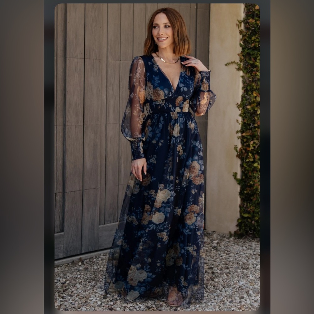 NWT Baltic Born Layla Tulle Blue Flora Maxi Dress L